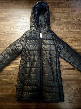 GAP Maternity - Black Hooded Quilted Long Puffer Jacket